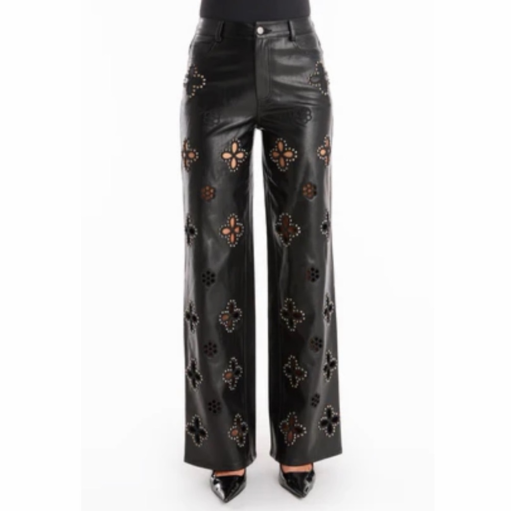 Noli Shop Kaia Studded High Rise Leather Pants
